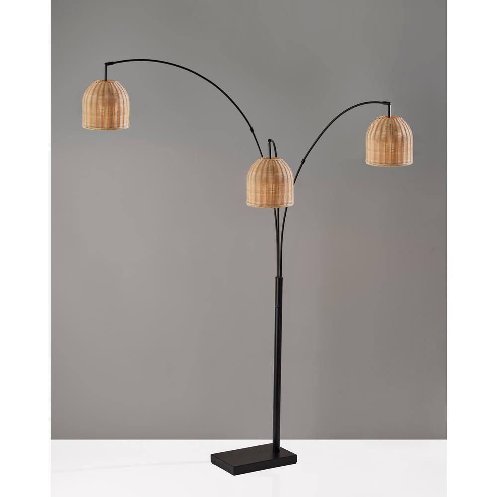Bahama 3 Arm Arc Lamp Dark Bronze - Adesso: Modern Metal & Rattan Dome Shade, ETL Listed