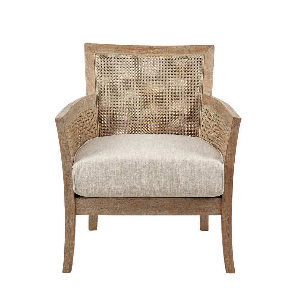 Madison Park Paulie Accent Chair Cream/Reclaimed Natural: Upholstered Wingback, Rubberwood Frame