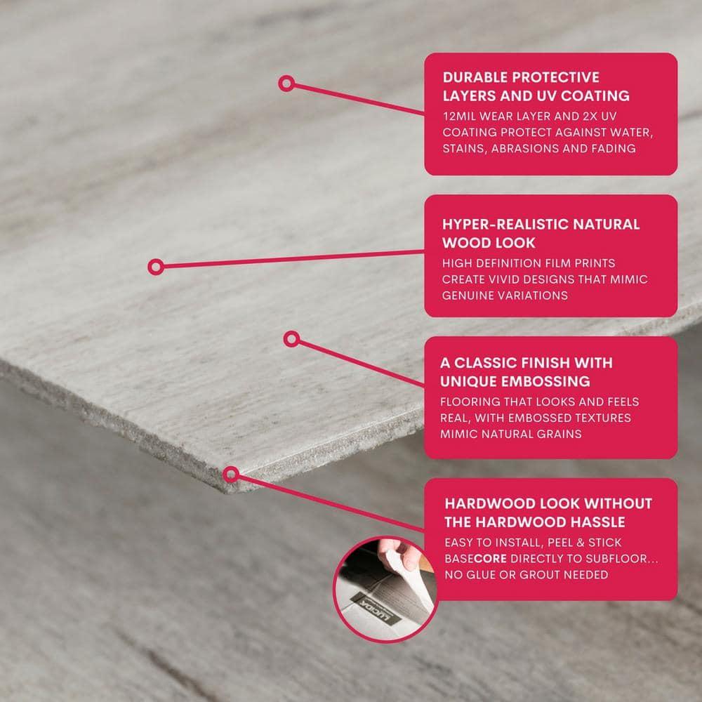 BaseCore 12mil x 6" W x 36" L Peel and Stick Luxury Vinyl Plank Flooring