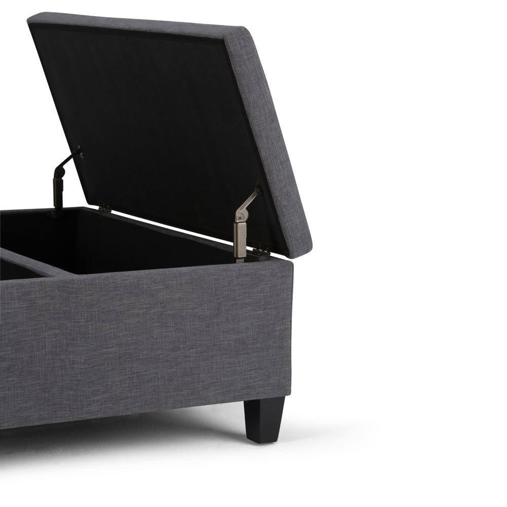 Simpli Home Ellis 36"W Upholstered Square Coffee Table Storage Ottoman with Split Lift Top