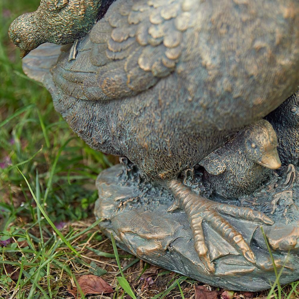 15" Aged Bronze Duck Family Garden Statue