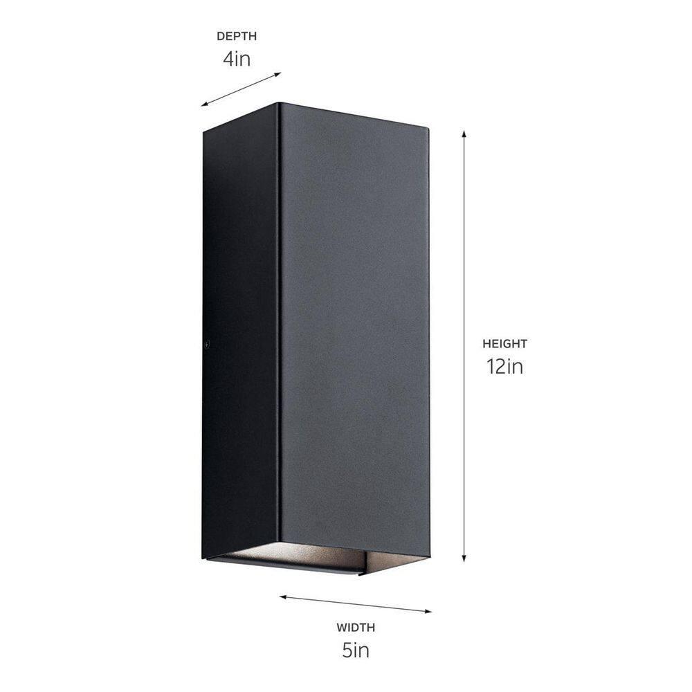 Walden 12 in. 1-Light Textured Black Outdoor Hardwired Wall Lantern Sconce with Integrated LED (1-Pack)