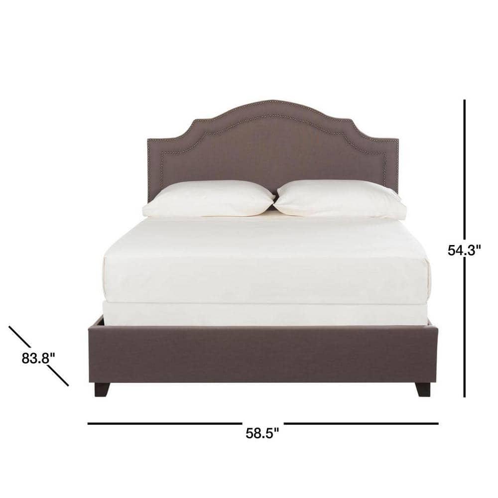 SAFAVIEH Theron Modern Elegant Upholstered Bed Frame with Nail Heads, Full, Dark Taupe