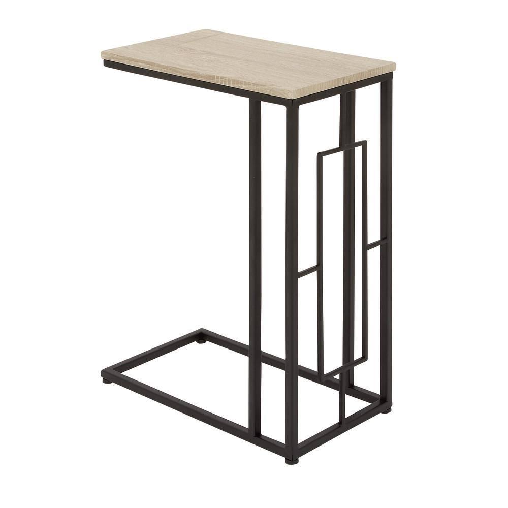Olivia & May Contemporary Iron and Wood Accent Table Black: Sofa Side C-Table, Narrow Tray End Table