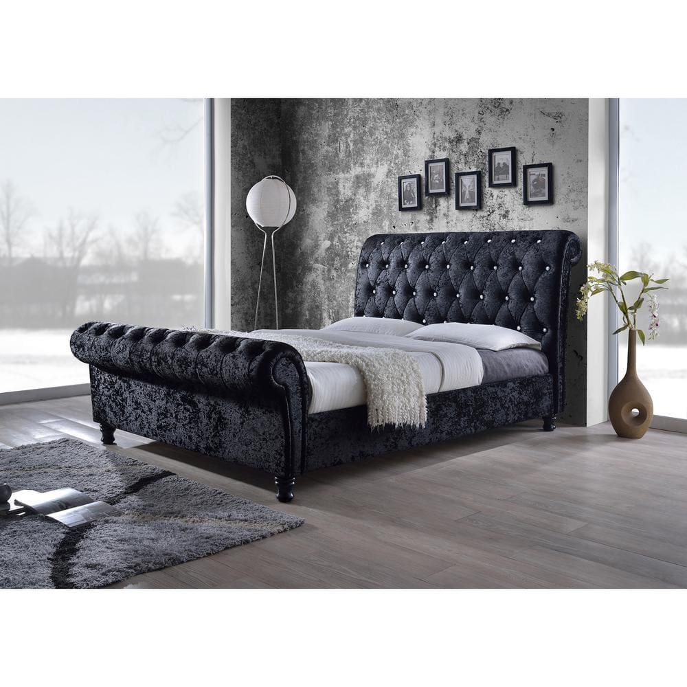 Queen Castello Velvet Upholstered Sleigh Platform Bed with Faux Crystal - Baxton Studio