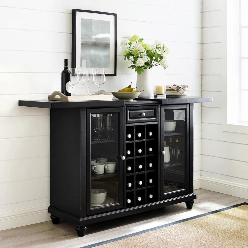 Bowery Hill Contemporary Wood Sliding Top Bar Cabinet in Black