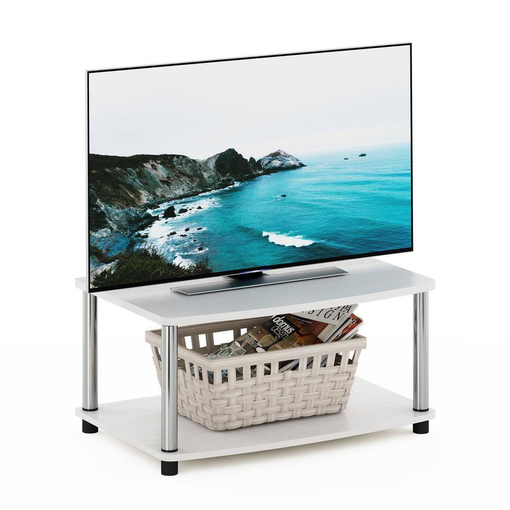 Furinno Industrial No Tools Elevated TV Stands with 2-tier Open Storage Shelves TV Console for TVs up to 25 inch White Oak