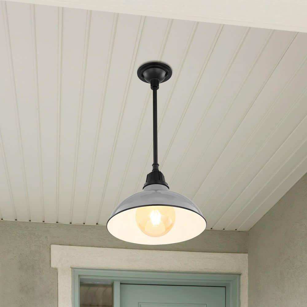 Jasper 12.25" 1-Light Farmhouse Industrial Indoor/Outdoor Iron LED Pendant, Gray