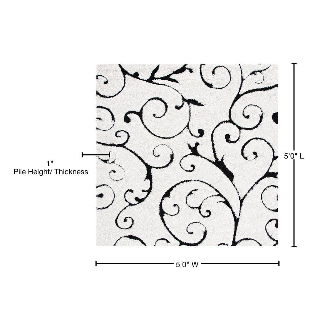 Florida Shag SG455 Power Loomed Area Rug - Ivory/Black - 5'x5' - Safavieh.
