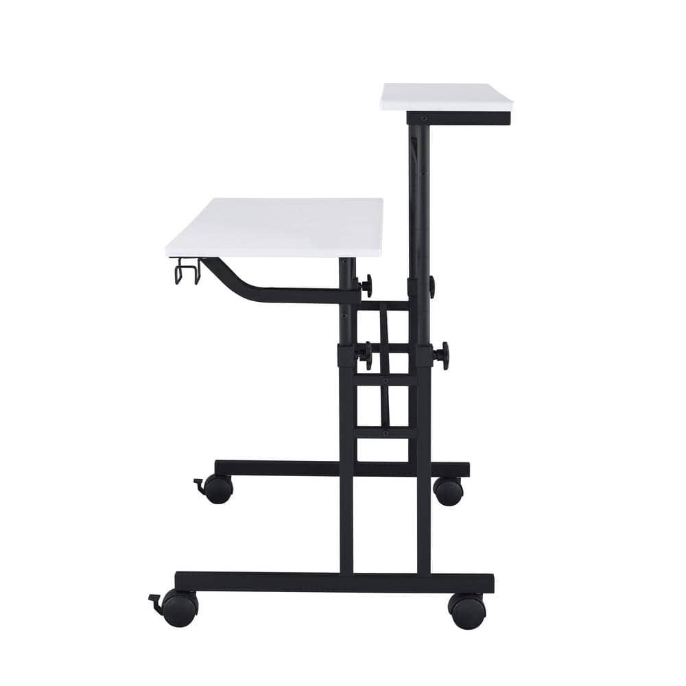 Rolling Writing Desk with Height Adjustable Desktop and Moveable Shelf White - Techni Mobili: Locking Casters, Open Storage