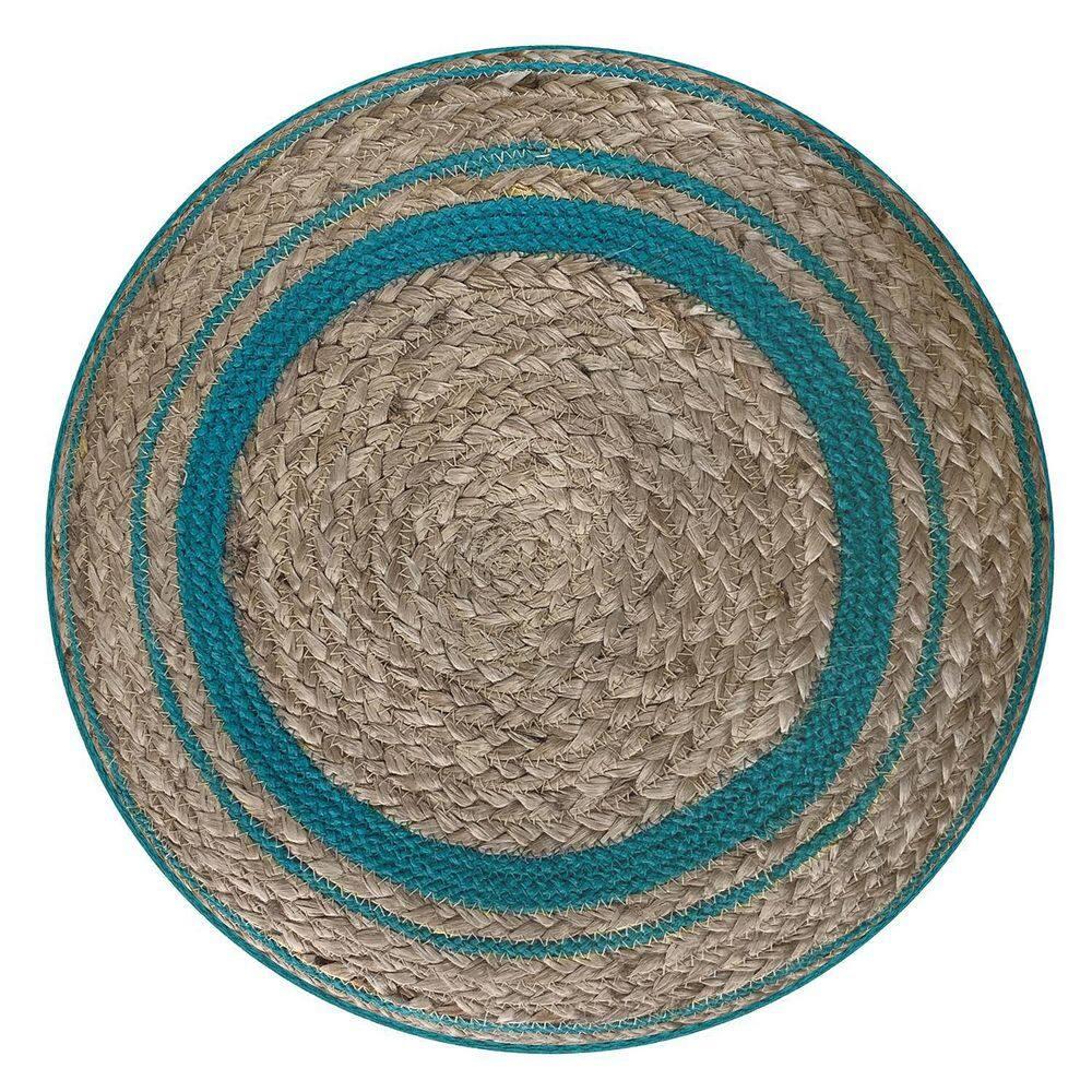 Simpli Home Serena 18"W Handcrafted Jute and Cotton Round Braided Pouf