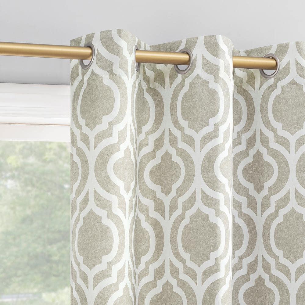 Sun Zero Eldon Gray Trellis Print Blackout Grommet Curtain Panel