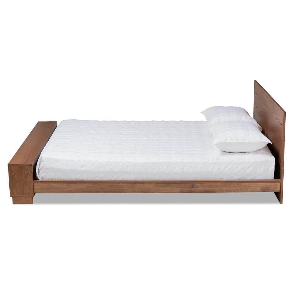 Queen Regina Wood Platform Storage Bed with Built-In Shelves - Baxton Studio: Rustic Bedroom Furniture