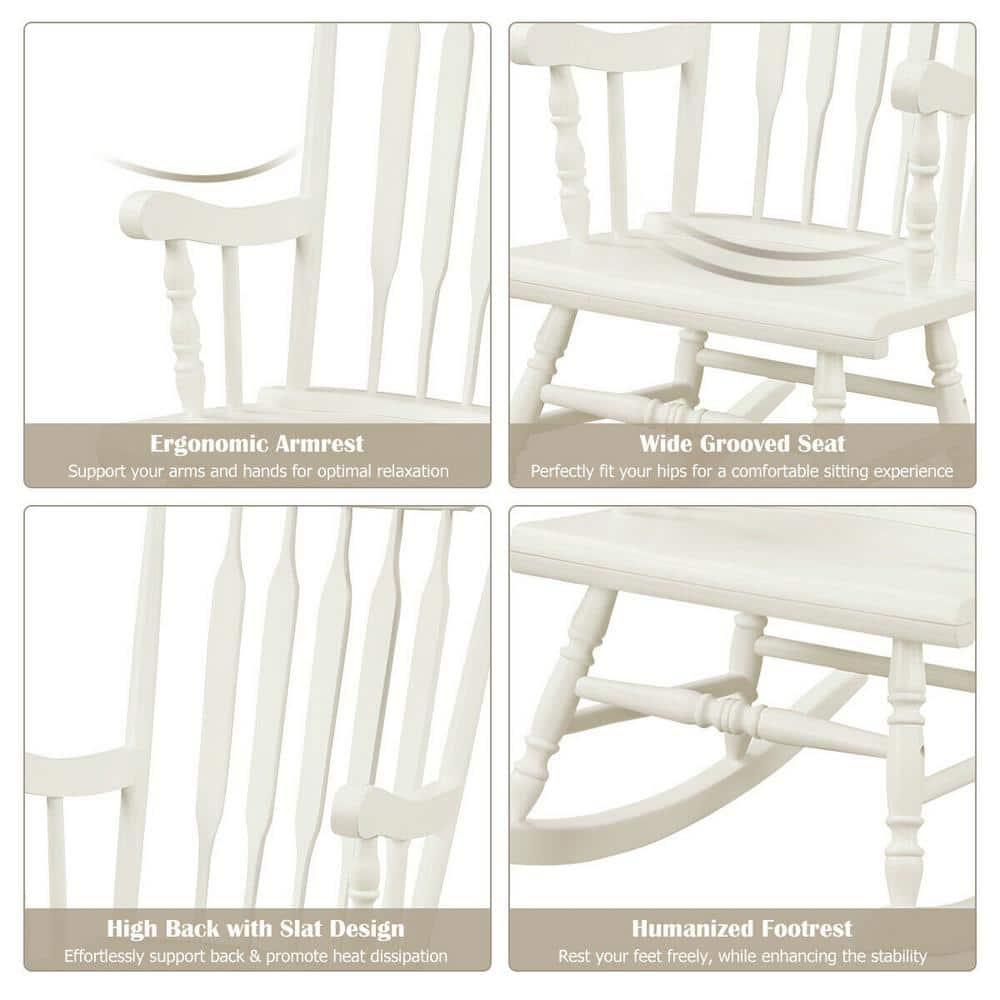 Ktaxon Outdoor Wood Porch Chair, Windsor Traditional Solid Wood Rocking Chair,Weather Resistant Rocking Chair for Garden Backyard Balcony, White