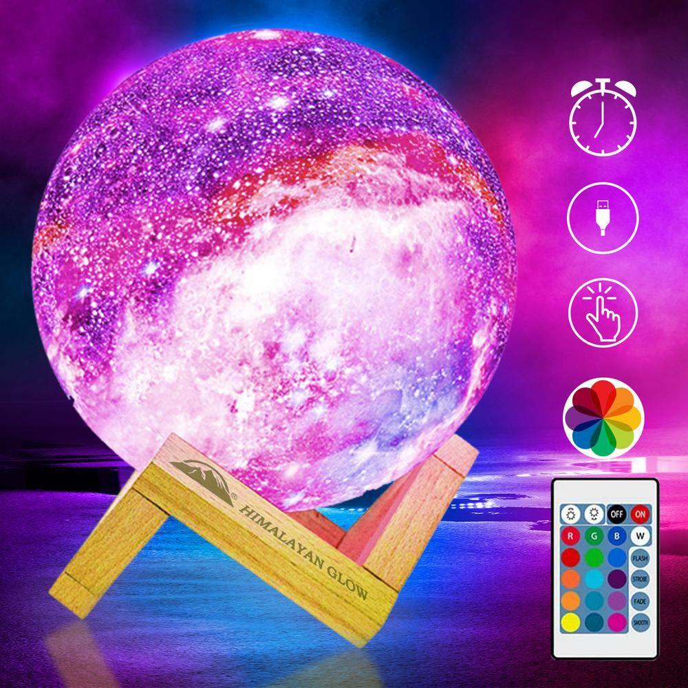 WBM LLC Himalayan Glow 3D galaxy Moon Lamp, 16 Multi-Color LEDs, Unique Idle Gift for Girls, Women