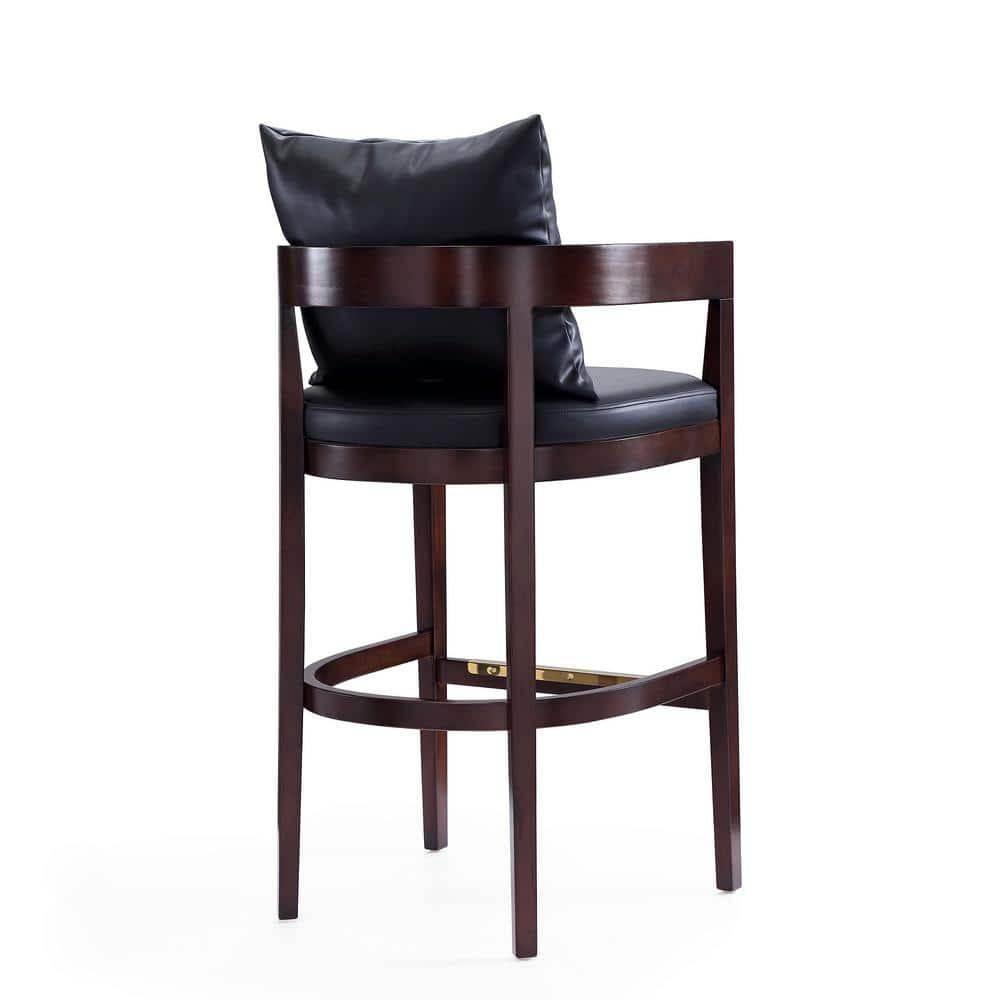 Ritz Upholstered Beech Wood Barstool Black - Manhattan Comfort: Gold Footrest, No Assembly Required, 30.5" Height