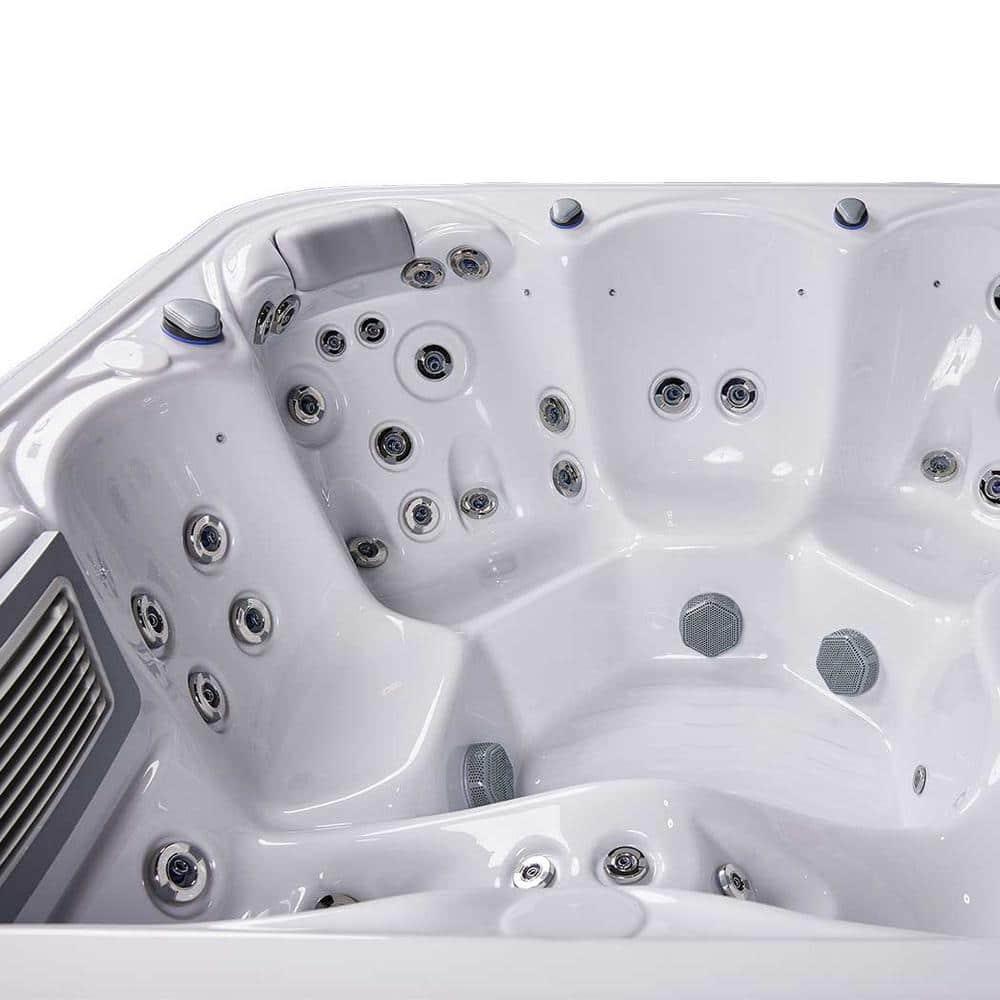 Buenospa New York 6 - Person 49 - Jet Acrylic Square Hot Tub with Ozonator and Cover in White