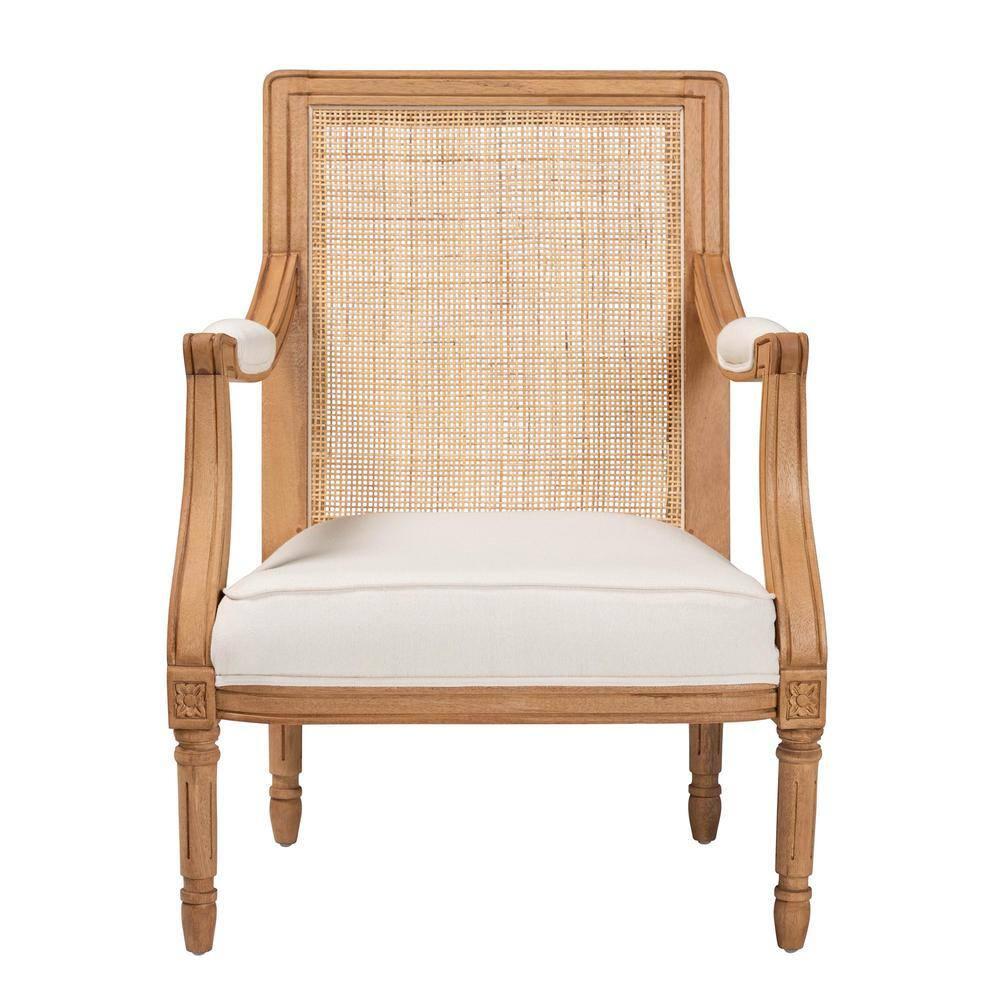 bali & pari Garridan Fabric and Wood Accent Chair Beige/Honey Oak: Polyester Upholstery, Spot Clean, Rattan Frame