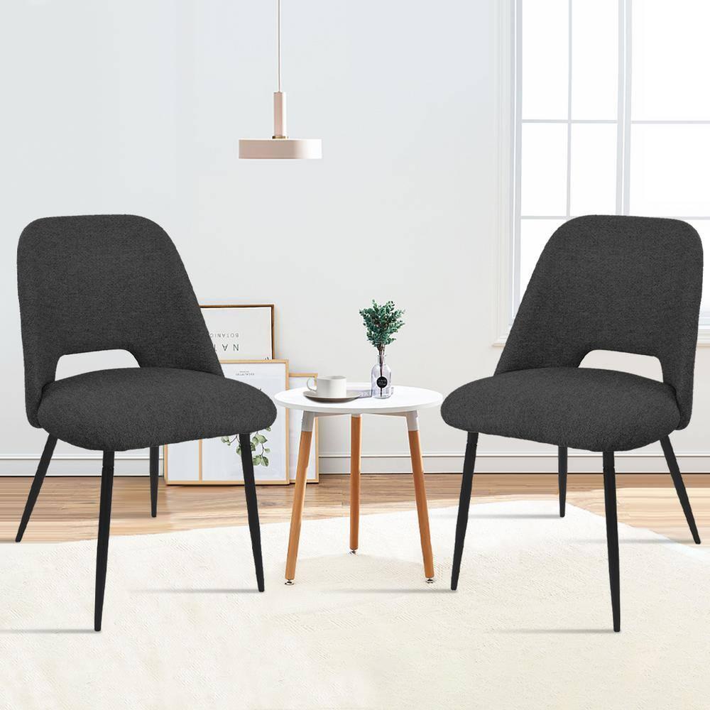 Edwin 21.6" Wider Seat Dark Gray Upholstered Dining Chairs Set Of 2,Modern Kitchen Armless Dining Chair With Black Metal Legs-Maison Boucle