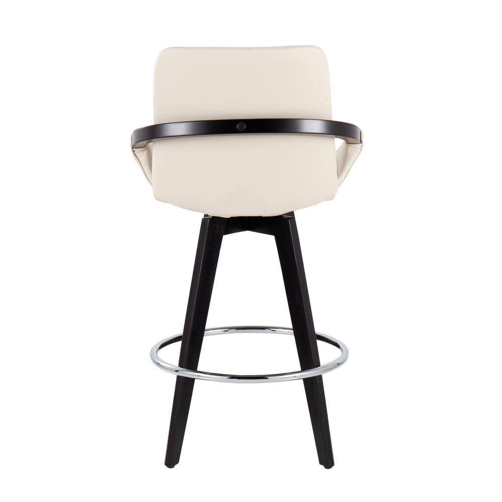 Set of 2 Cosmo PU Leather/Metal/Wood Counter Height Barstools Black/Chrome/Cream - LumiSource: Swivel Seat, Chrome Footrest, Faux Leather