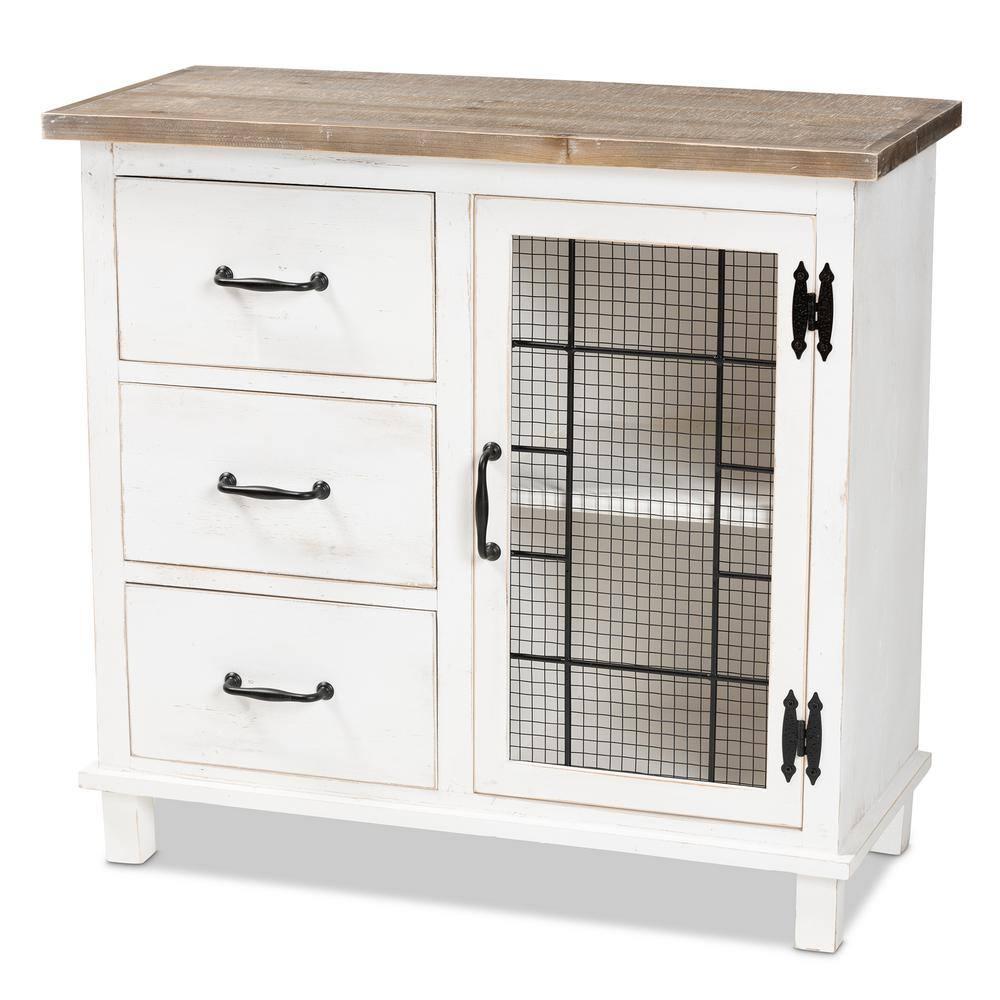 Baxton Studio Faron Classic and Traditional Farmhouse Two-Tone Distressed White and Oak Brown Finished Wood 3-Drawer