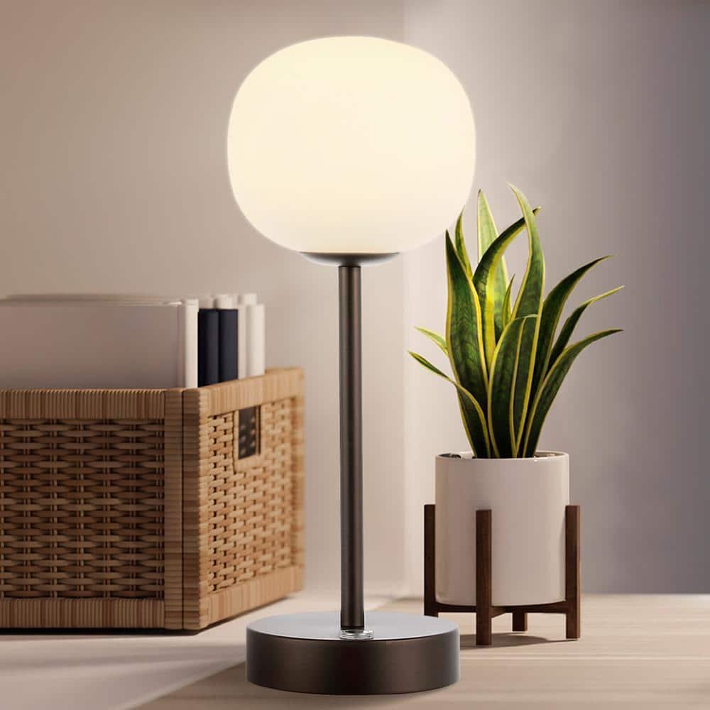 JONATHAN Y Natalia 12.25" Modern Farmhouse Iron Rechargeable Integrated Portable LED Table Lamp, Oil Rubbed Bronze/White