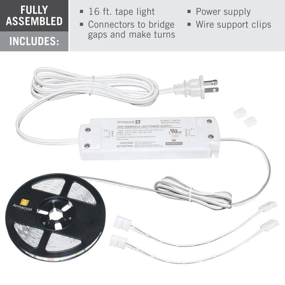 RibbonFlex Home 24V AC Dimmable White LED Strip Light Kit, 3000K