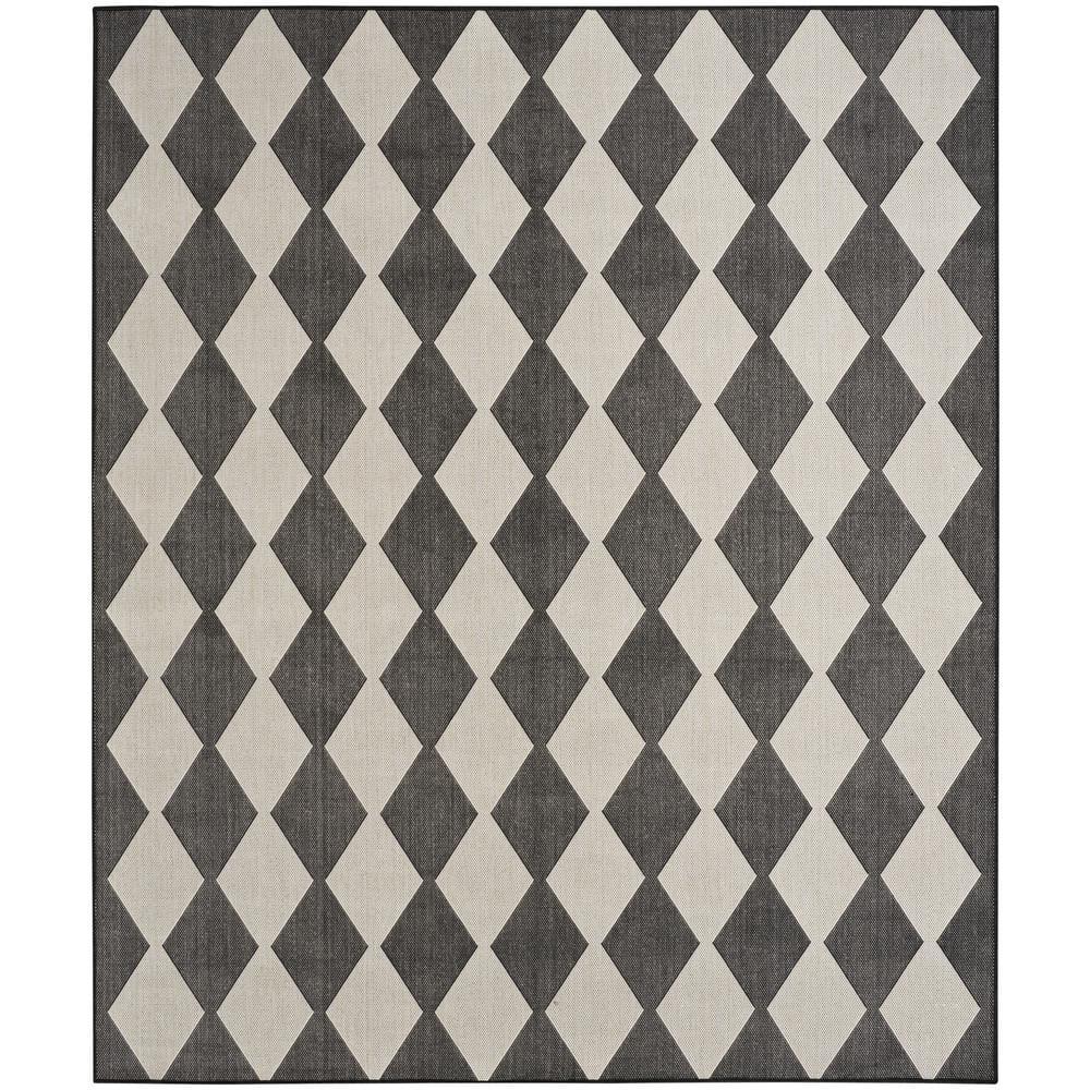Nourison Positano Retro Diamond Flatweave Indoor Outdoor Low Pile Area Rug Black 8' x 10'