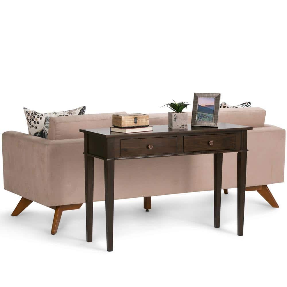 Simpli Home Carlton 44"W Solid Wood Storage Console Table in Dark Tobacco Brown with 2 Drawers