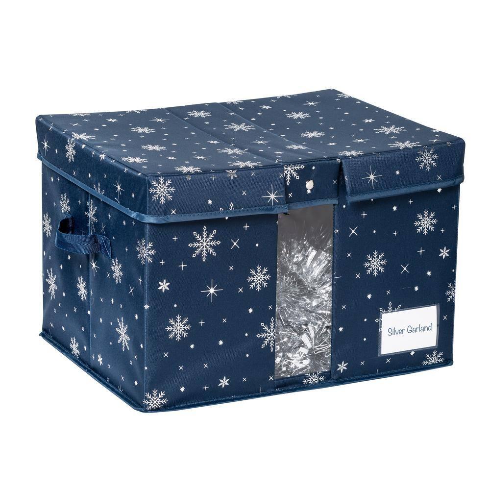 Honey-Can-Do Deluxe Polyester Holiday Décor Storage Box, Navy Snowflake