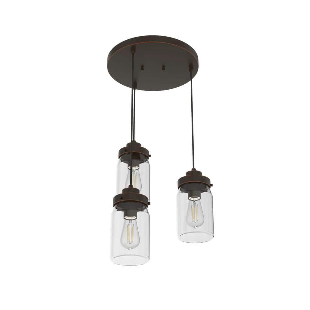 19157-Hunter Fans-Devon Park 3-Light Round Cluster Pendant in Farmhouse Style-14.5 Inches Wide by 9 Inches High-Onyx Bengal Finish