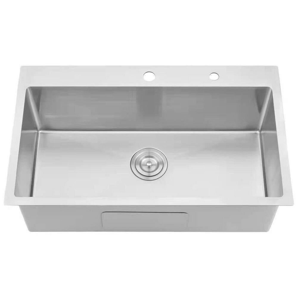 Clearance! Stainless Steel 30 in 2-Hole Single Bowl Drop-In Kitchen Sink with Bottom Grid and Basket Strainer