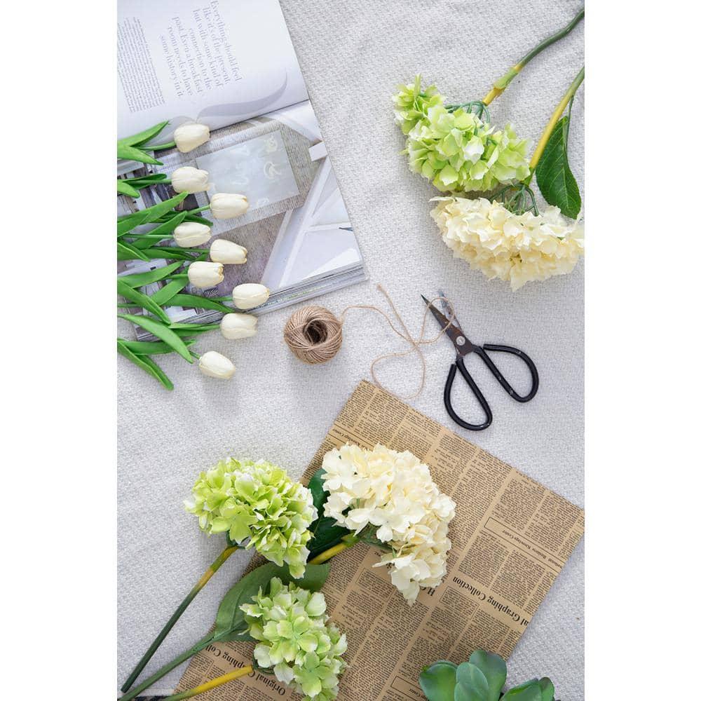 34" Almost-Real Hydrangea with Leaves - Set of 12 - Cream (Set of 12)