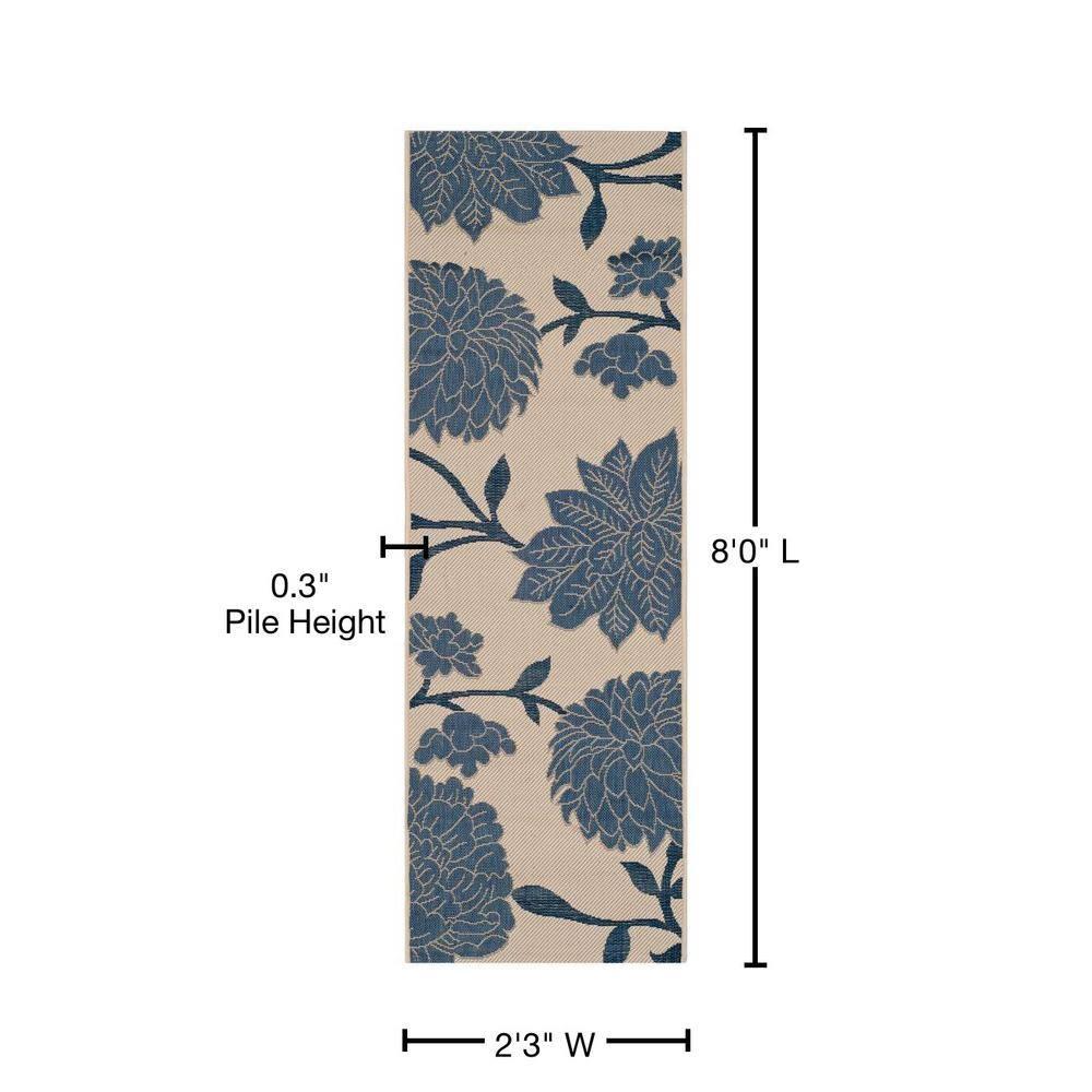 Courtyard CY7321 Power Loomed Indoor and Outdoor Runner Rug - Beige/Blue - 2'3"x8' - Safavieh