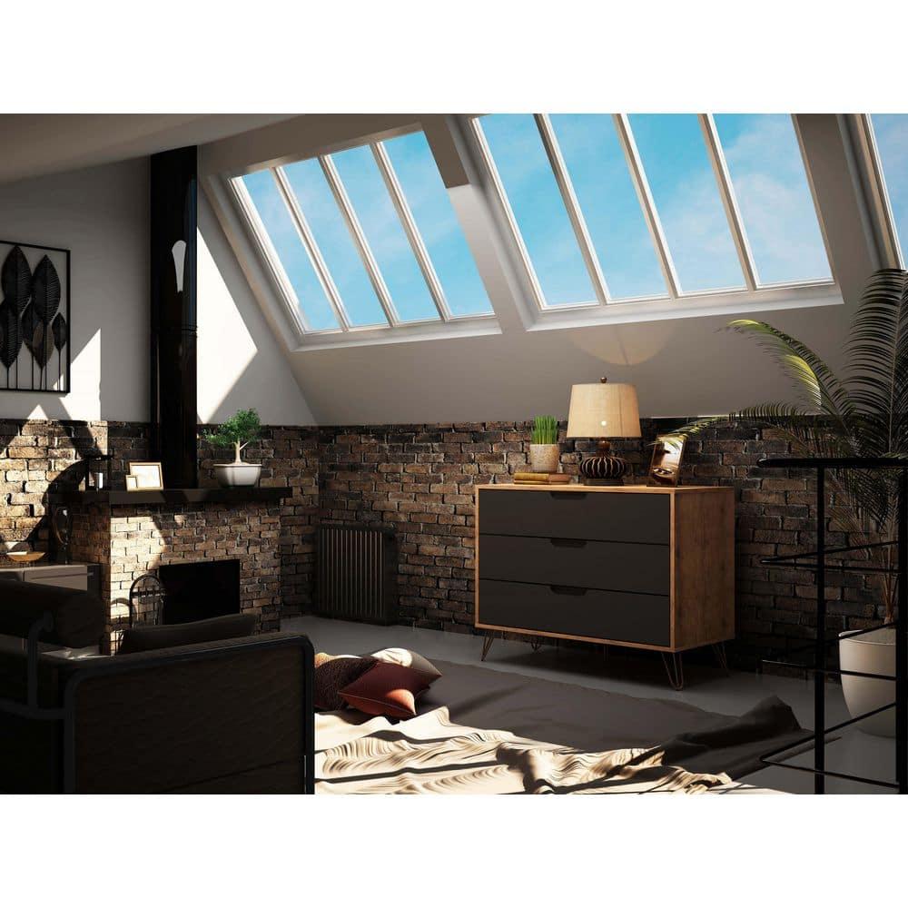 Rockefeller Dresser Natural/Brown - Manhattan Comfort: Mid-Century 3-Drawer Storage for Bedroom, MDF Composite