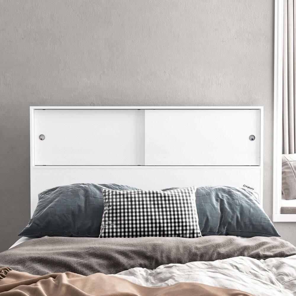 Polifurniture 2pc Queen Victoria Bedroom Set White: Modern Engineered Wood, Storage Headboard & Nightstand