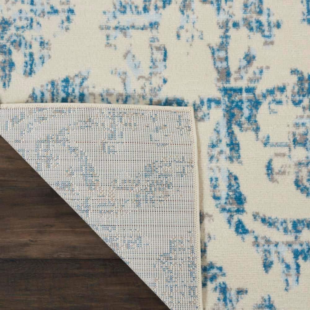 Jubilant JUB09 Area Rug Farmhouse Vintage Damask By Nourison Ivory Blue 7' x 10'