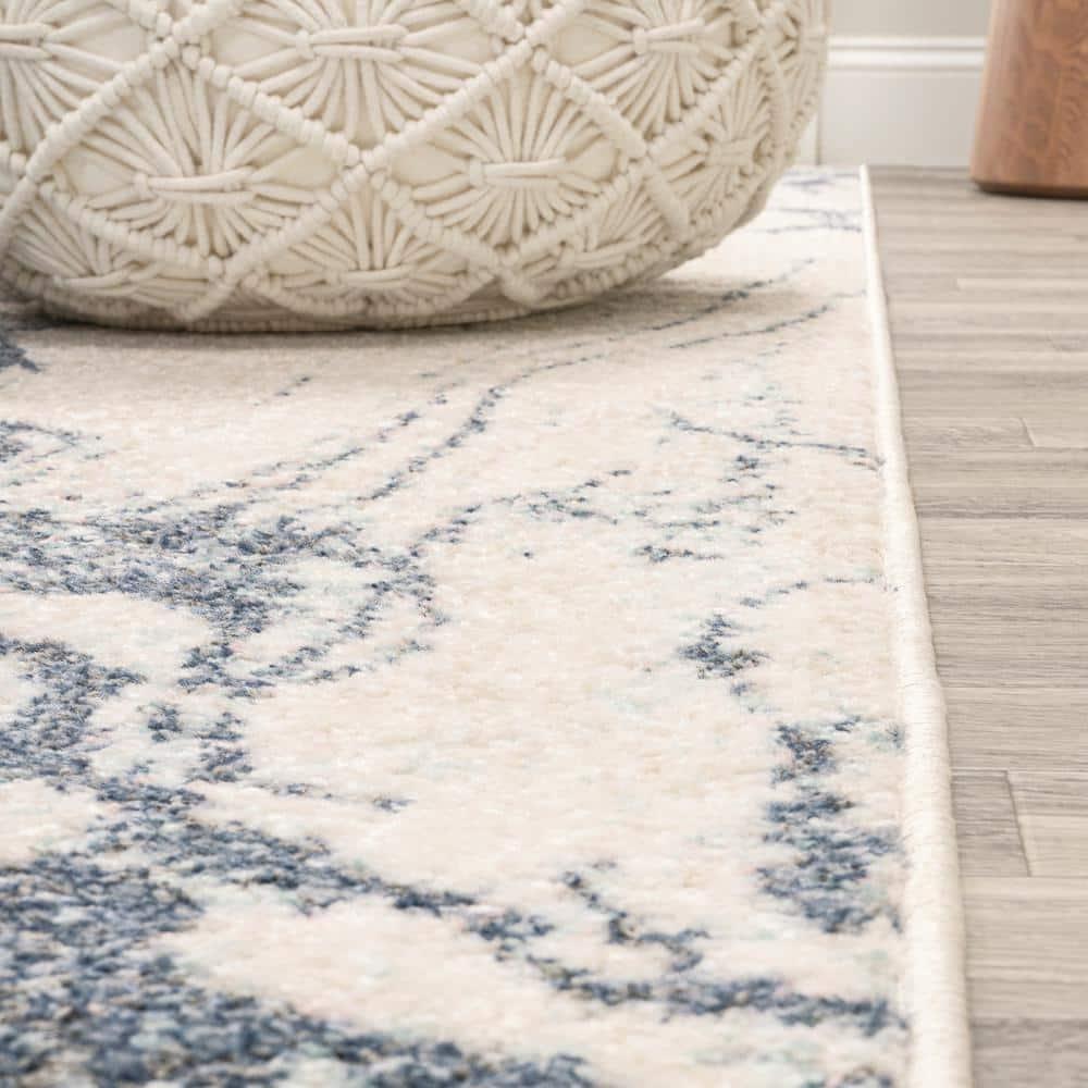 4' x 6' Marmo Abstract Marbled Modern Area Rug, Blue/Cream - JONATHAN Y