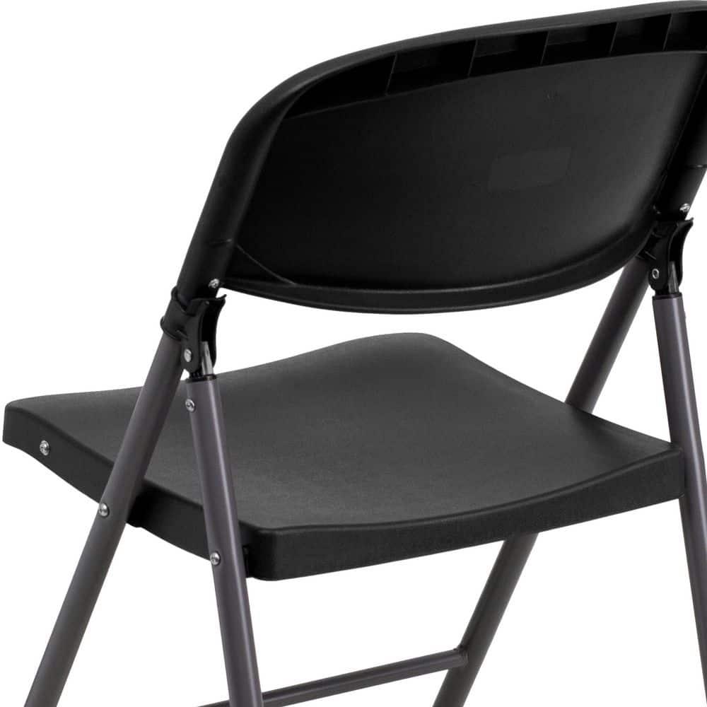 Flash Furniture HERCULES Series 330 lb. Capacity Black Plastic Folding Chair with Charcoal Frame