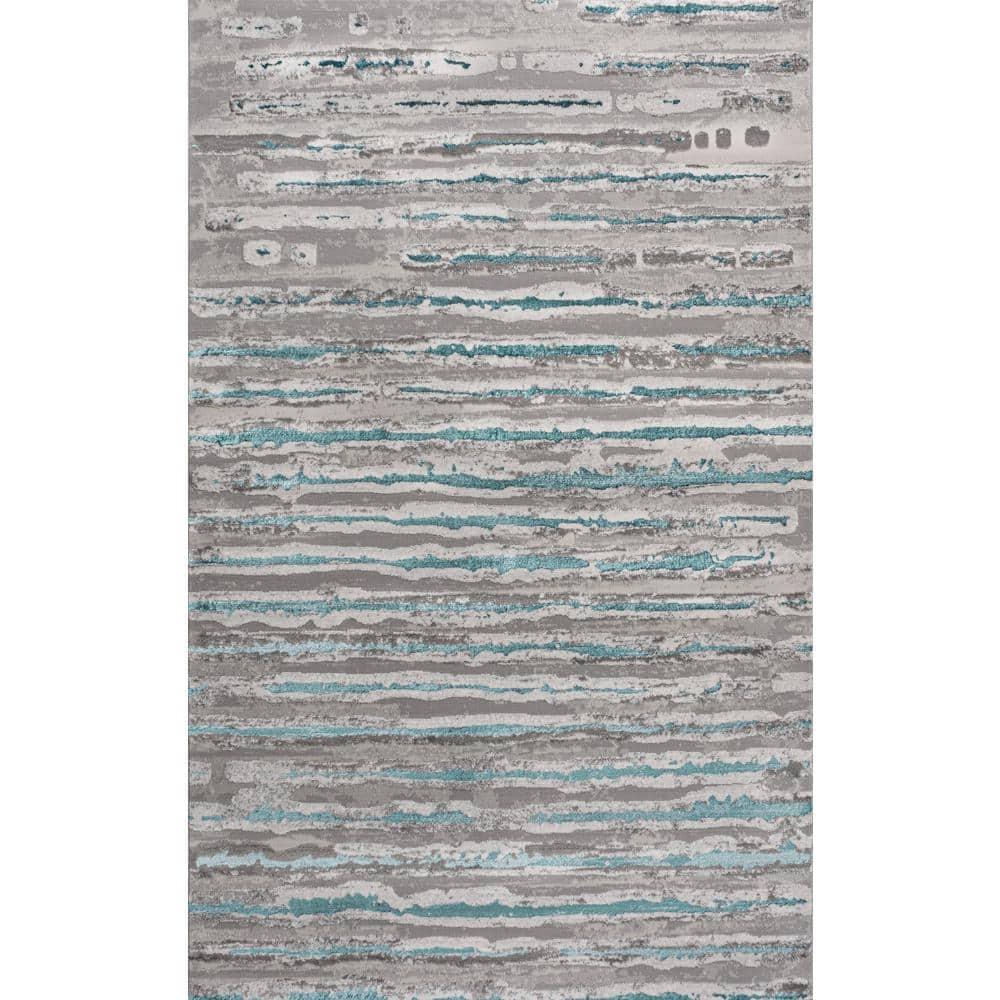 3'x5' Batten Modern Stripe Area Rug, Gray/Turquoise - JONATHAN Y