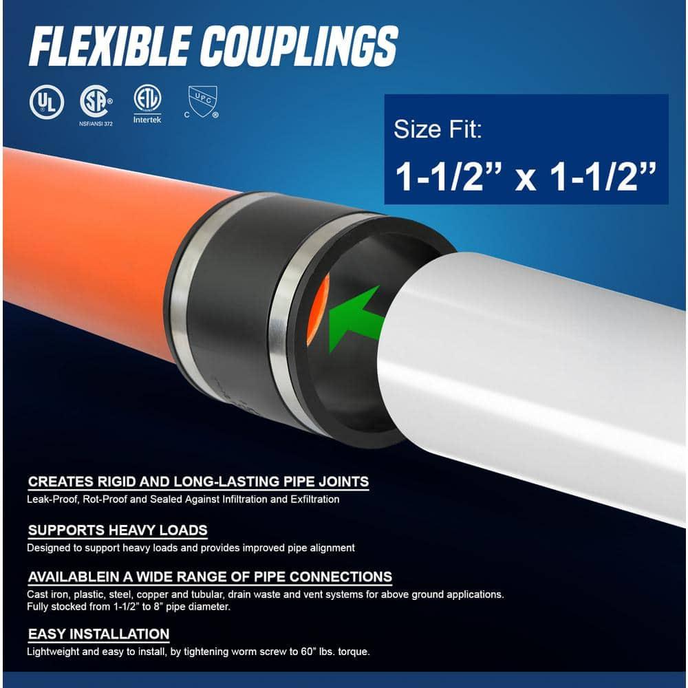1-1/2 in. PVC Flexible Coupling with Stainless Steel Clamps