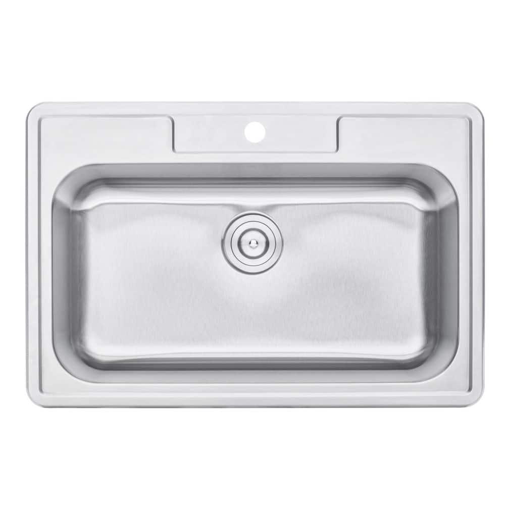 CozyBlock 33 Inch Single Bowl Topmount Drop-In 18-Gauge Stainless Steel Kitchen Sink w/ 1 Faucet Hole (Sink Only)