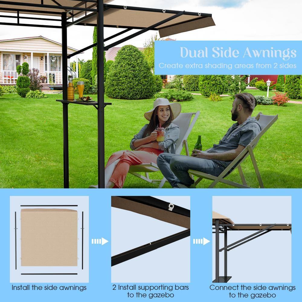 Canddidliike 13.5 x 4 Feet Patio BBQ Grill Gazebo Canopy with Dual Side Awnings-Beige, Outdoor Party Event Tents for Outside Party Waterproof Tent BBQ Shelter