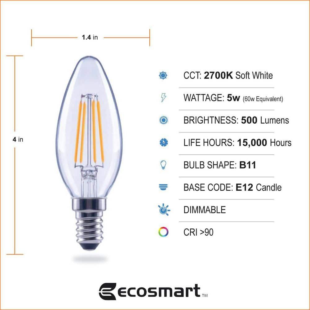 EcoSmart 60-Watt B11 ENERGY STAR Vintage LED Light Bulb White (3-Pack)