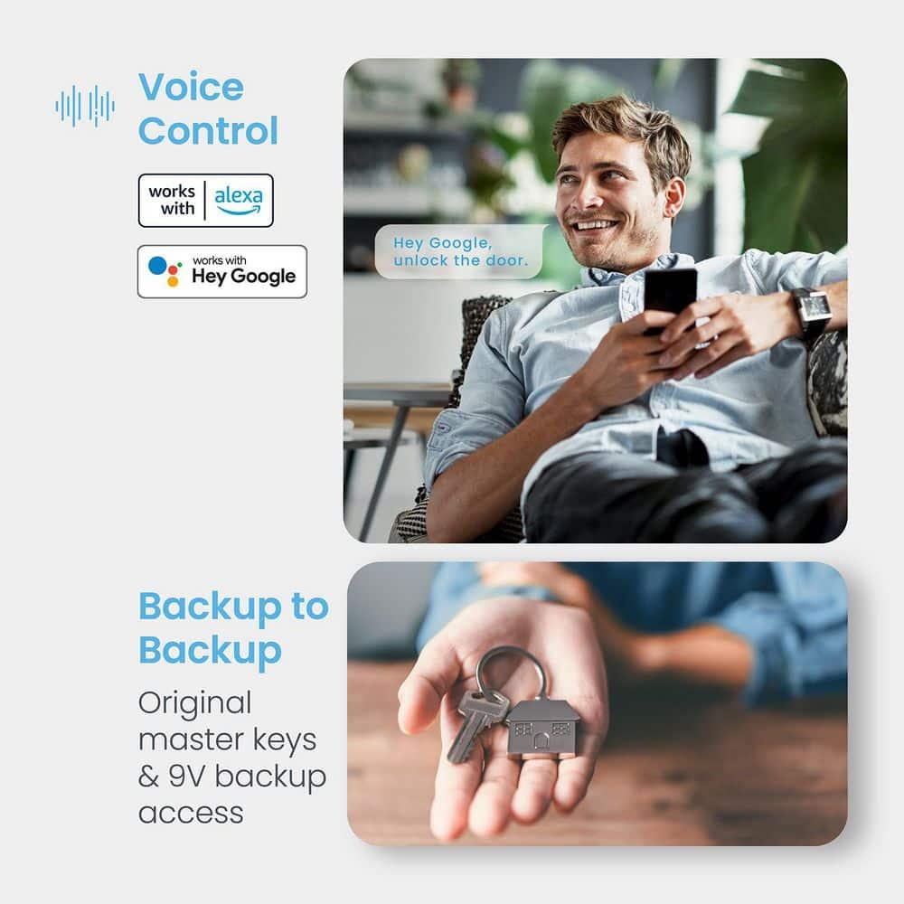 Lockly Secure Plus Bluetooth Smart Door Lock, Keyless Entry with PIN Genie® Digital Keypad, 3D Biometric Fingerprint Sensor Front Door Lock with Handle, Voice Control & Auto Lock - Latch Edition