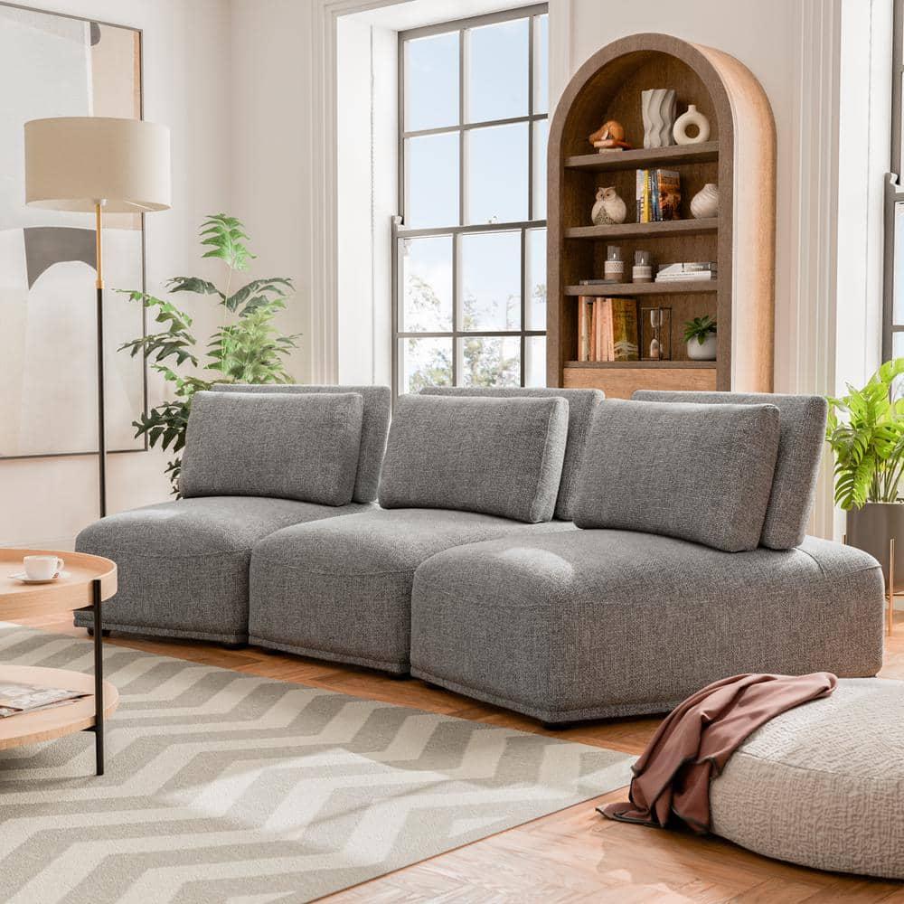 HOMES: Inside + Out Povoa Modern Modular Trapezoidal Armless Chair Chenille with Extendable Backrest Gray