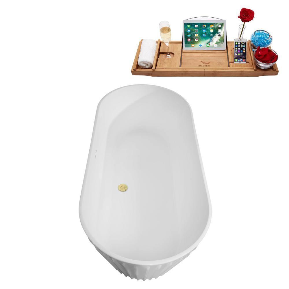 63" Streamline Soaking Freestanding Tub and Tray With Internal Drain