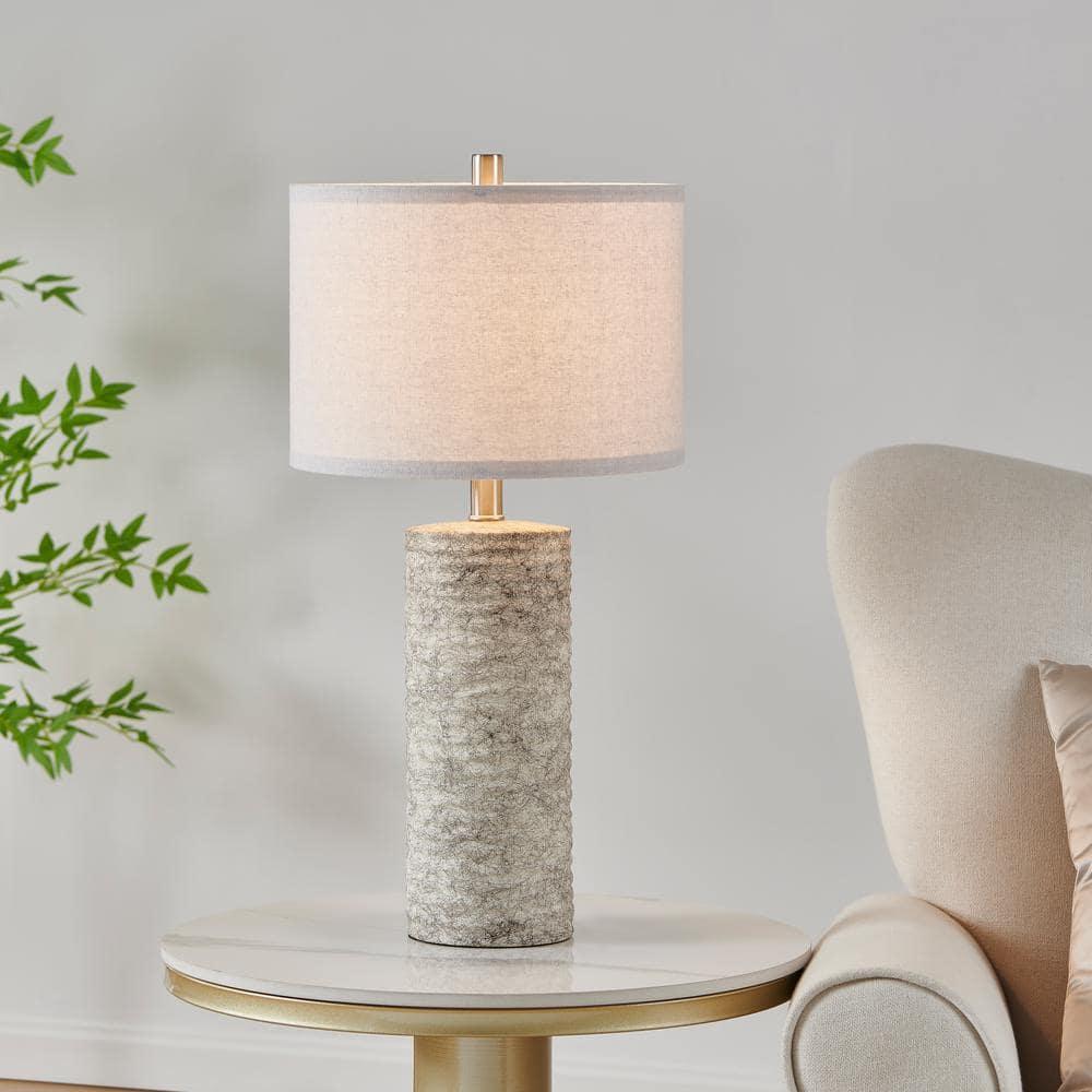 Kyrid 23.75”Glazed Ceramic Table Lamp Set of 2 for Living Room Light Grey Finish (Bulbs Included)