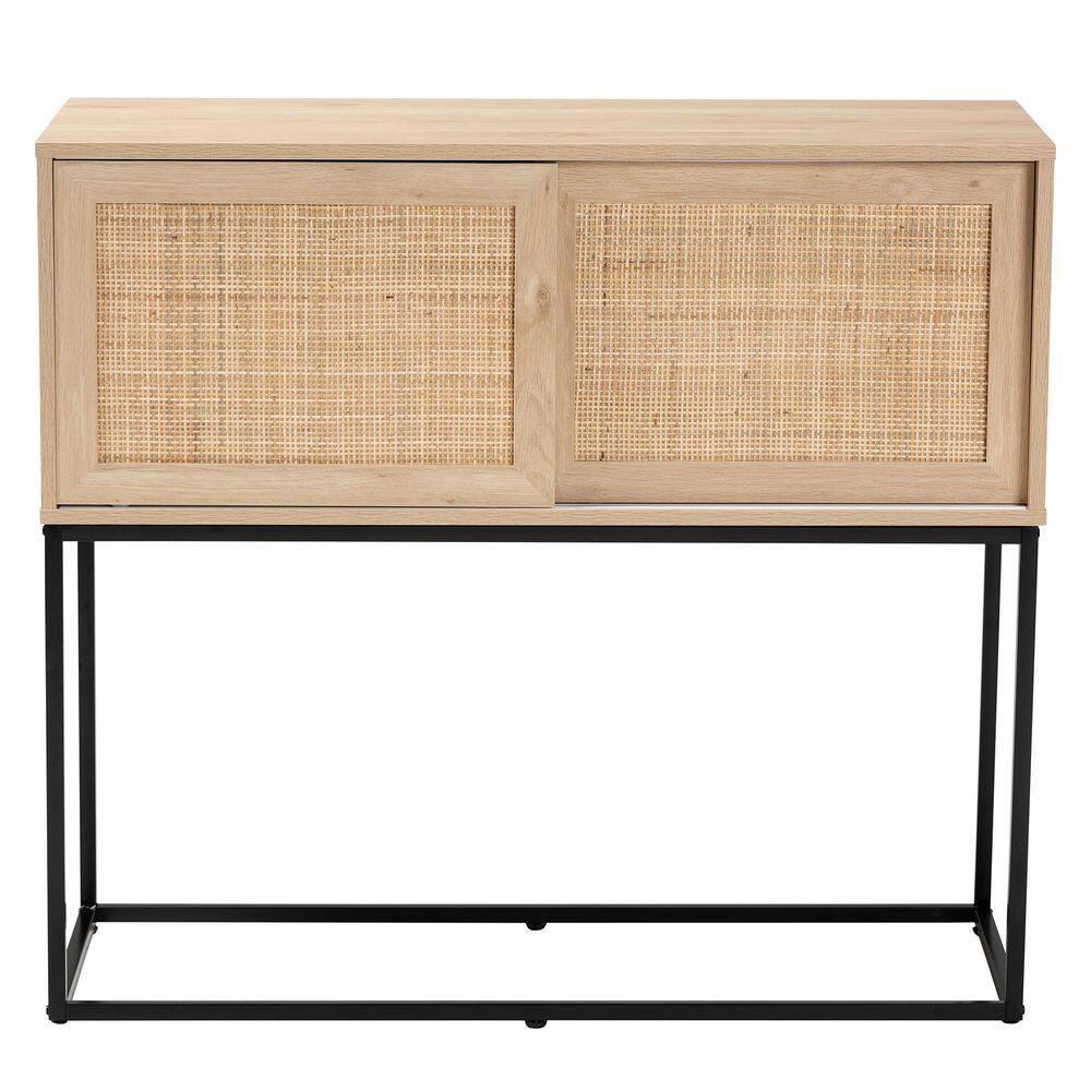 Amelia Wood Rattan Sideboard Buffet Dining Cabinet Natural Brown/Black - Baxton Studio: Fixed Shelves, Metal Frame