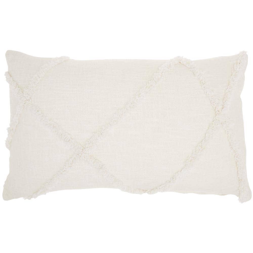 14"x24" Oversized Distressed Diamond Lumbar Throw Pillow White - Mina Victory: Cotton Fabric, Indoor Use, Zippered